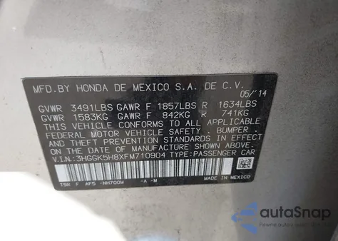 2015 Honda Fit Ex/Exl z USA, uszkodzony, nr VIN 3HGGK5H8XFM710904